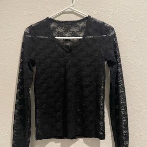 Black sheer lace John Galt long sleeve blouse.